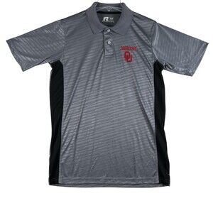 Oklahoma Sooners Shirt Mens Medium Gray NCAA Football Russell Athletic Polo